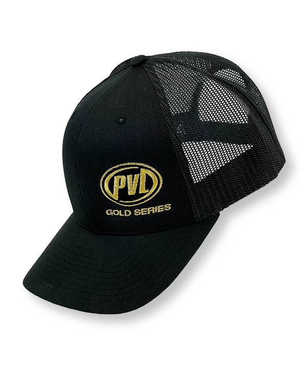 Gold Series Signature Black Snap Back Hat (Angled)